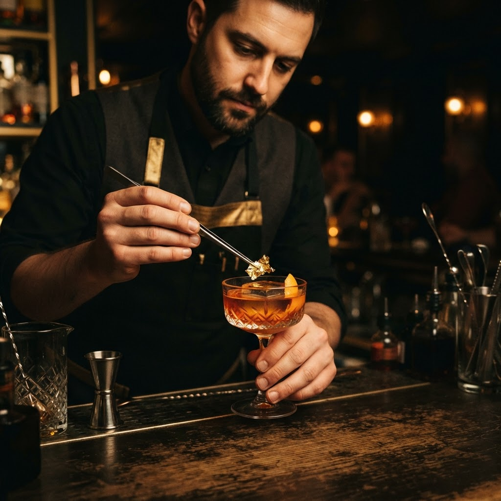 Bartender crafting a signature cocktail