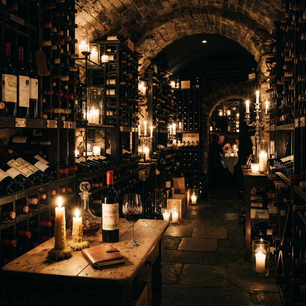 Candlelit wine cellar