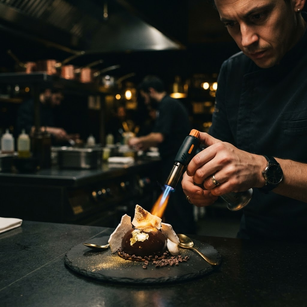 Dessert finished with a torch